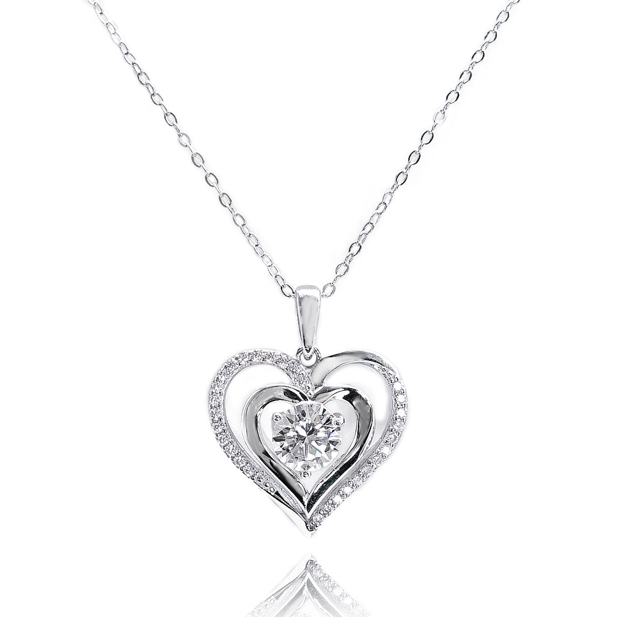 252LV Halo Heart Centered Stone Necklace
