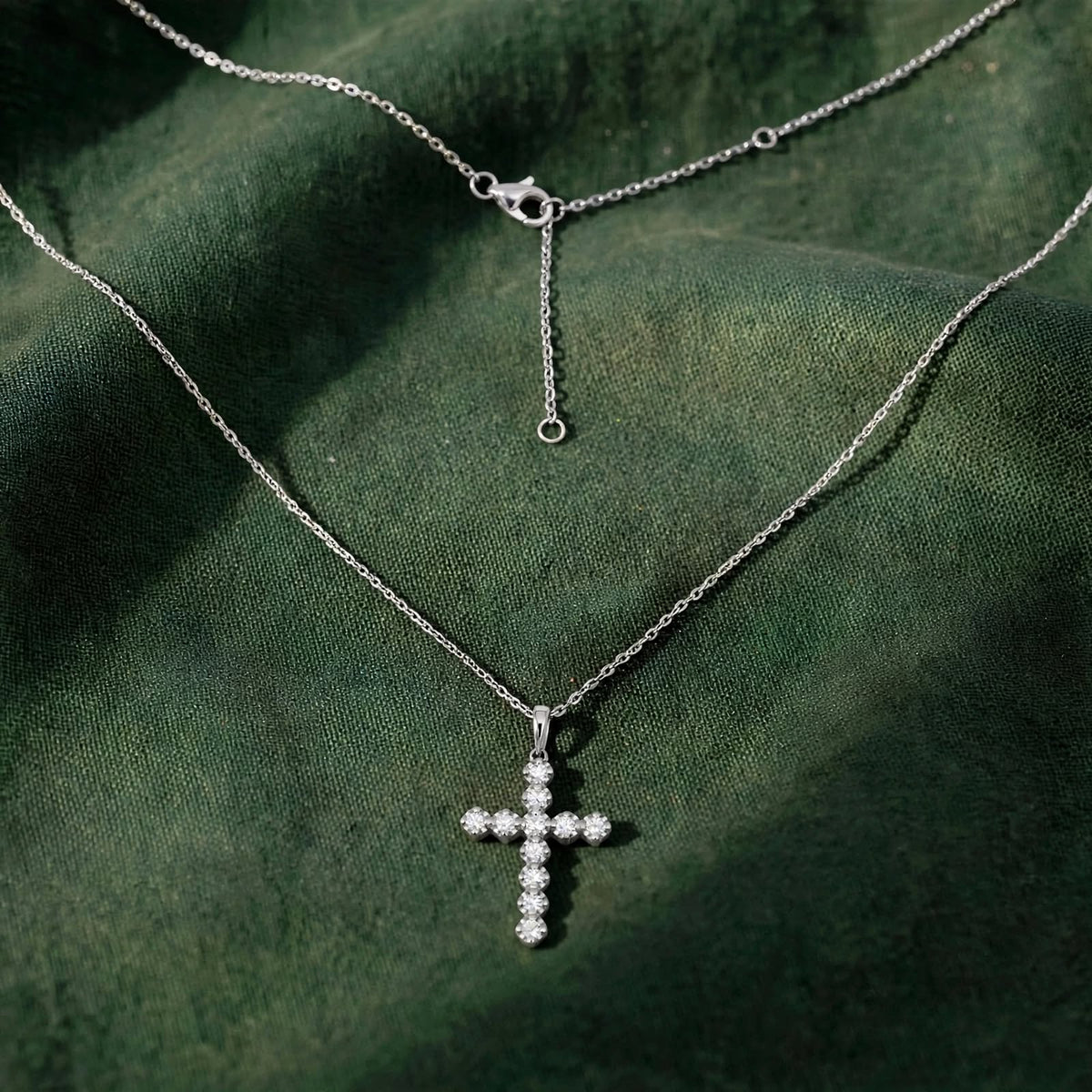 Bezel-Set Diamond Cross Moissanite Pendant Necklace 253LV