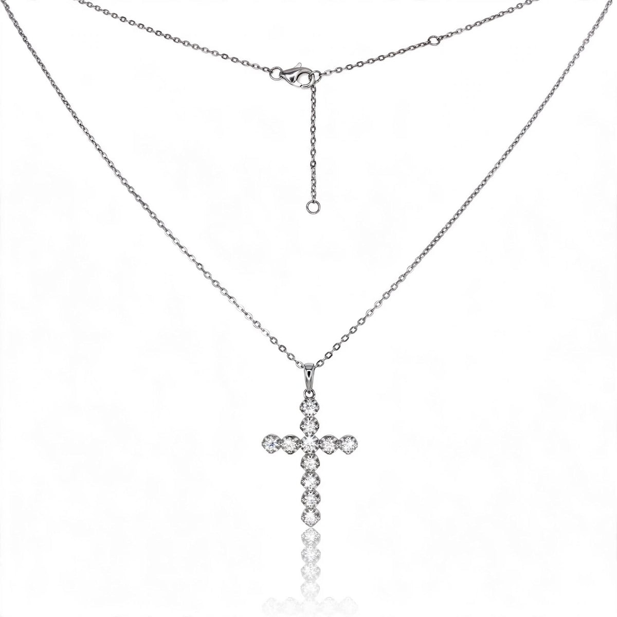 Bezel-Set Diamond Cross Moissanite Pendant Necklace 253LV