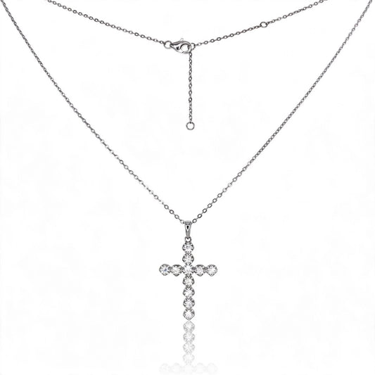 Bezel-Set Diamond Cross Moissanite Pendant Necklace 253LV