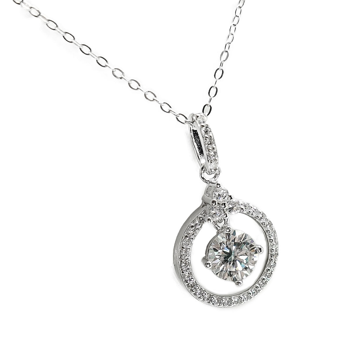 254LV Round Halo Centered Stone Necklace