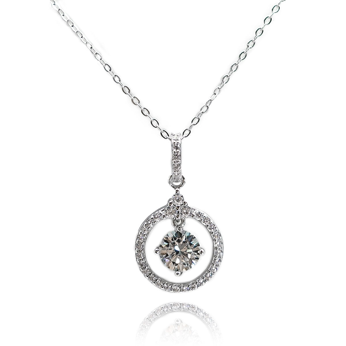 254LV Round Halo Centered Stone Necklace