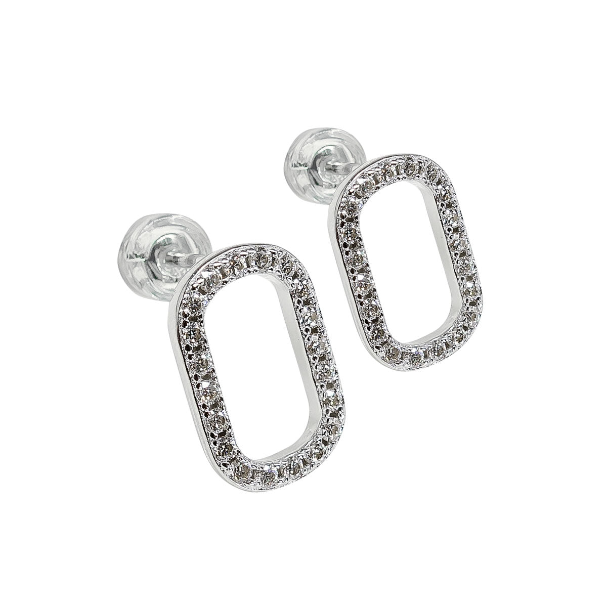 259LV Halo Oval Pave Crystal Stud Earrings