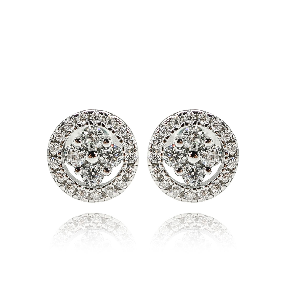 262LV Round Halo Pave Crystal Stud Earrings