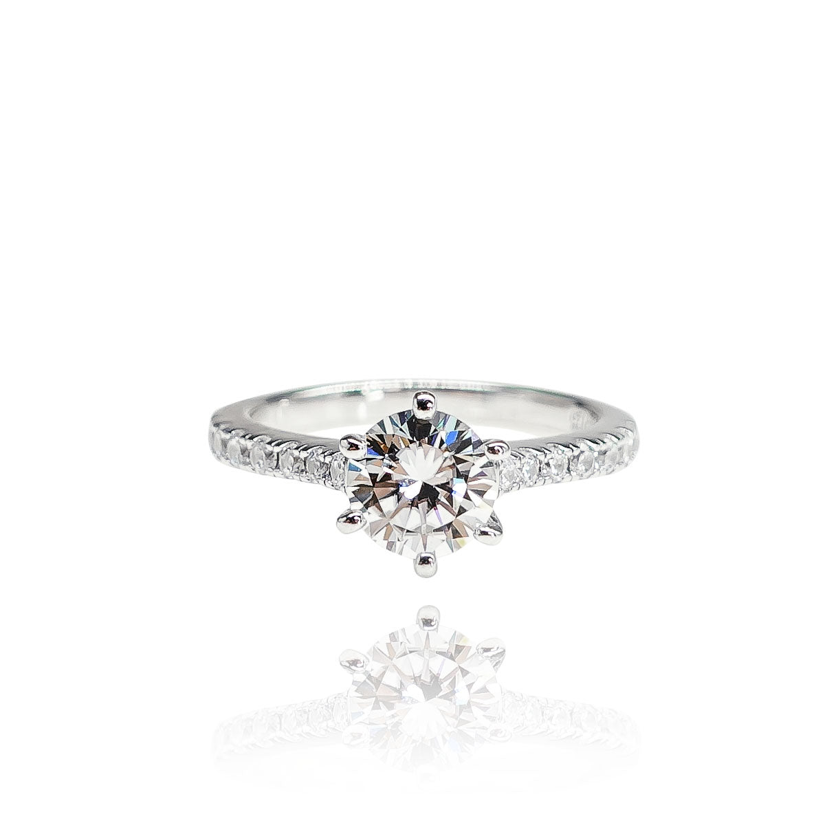 280LV Half Pave Crystal Round Cut Stone Ring