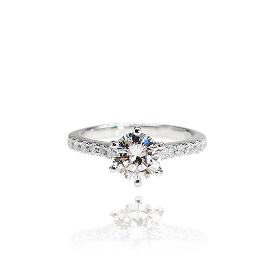 280LV Half Pave Crystal Round Cut Stone Ring