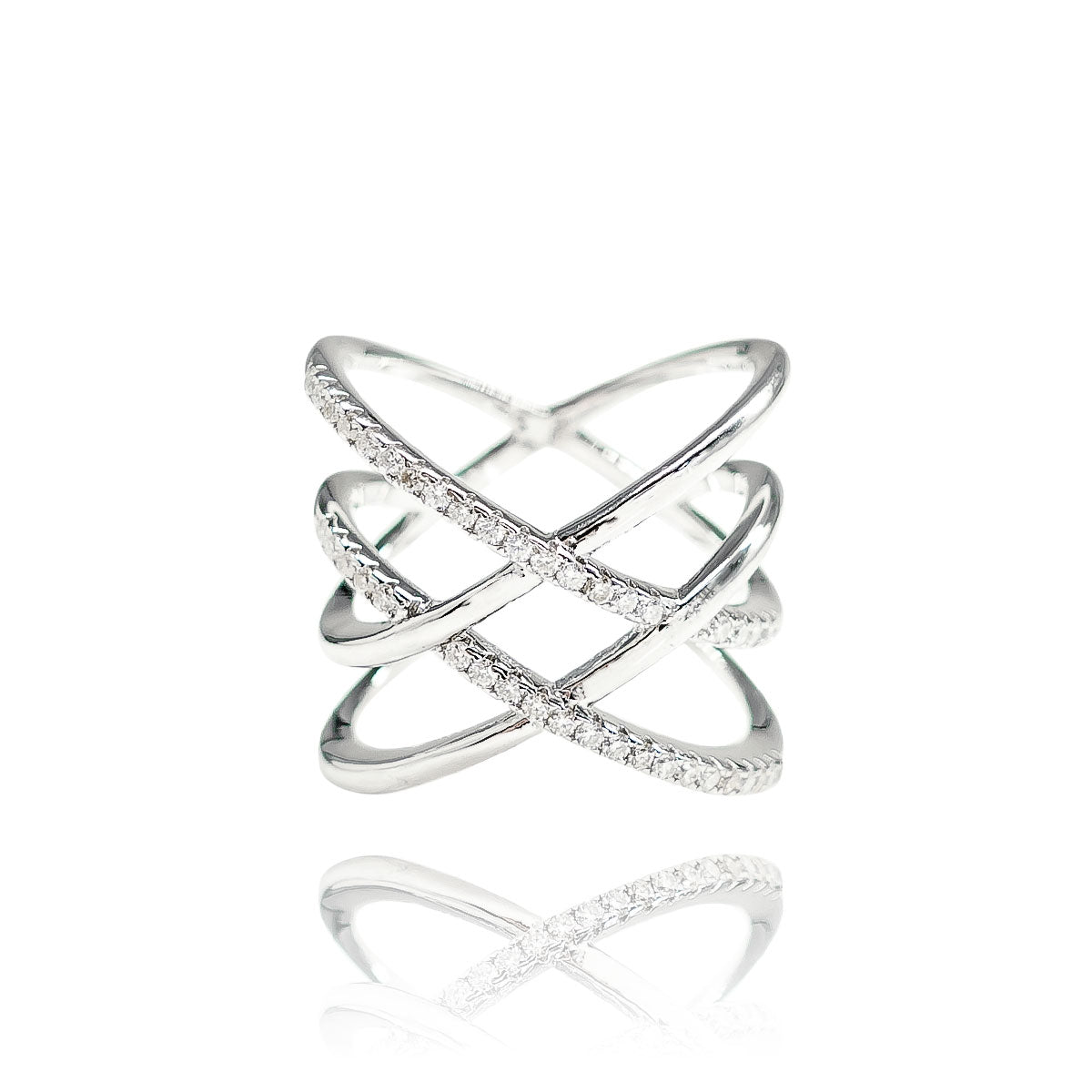 282LV Double X Half Pave Crystal Ring