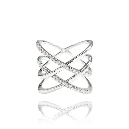 282LV Double X Half Pave Crystal Ring