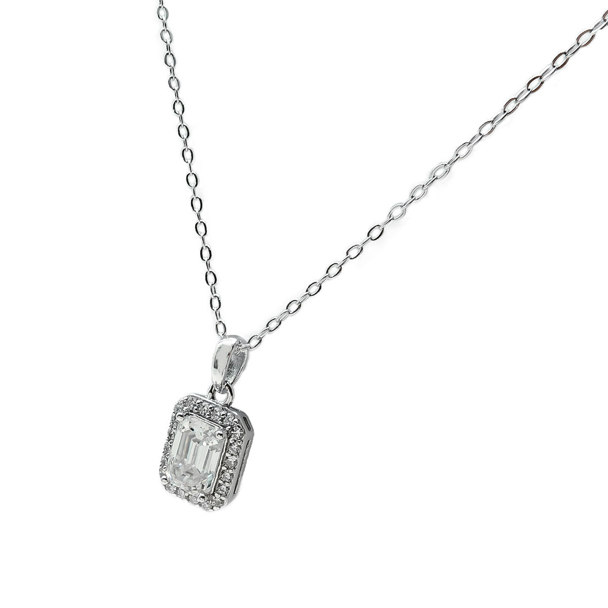 298LV Emerald Cut Pave Crystal Necklace 5.7mm