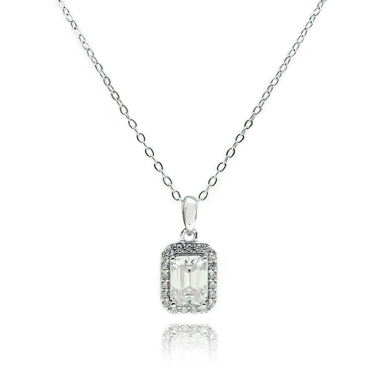 298LV Emerald Cut Pave Crystal Necklace 5.7mm