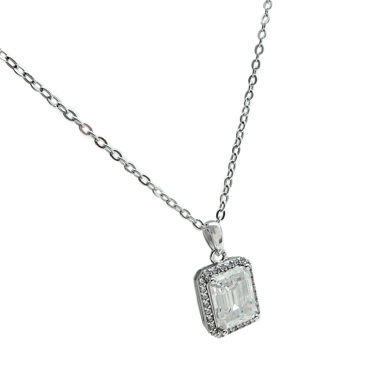 299LV Emerald Cut Pave Crystal Necklace 7.9mm