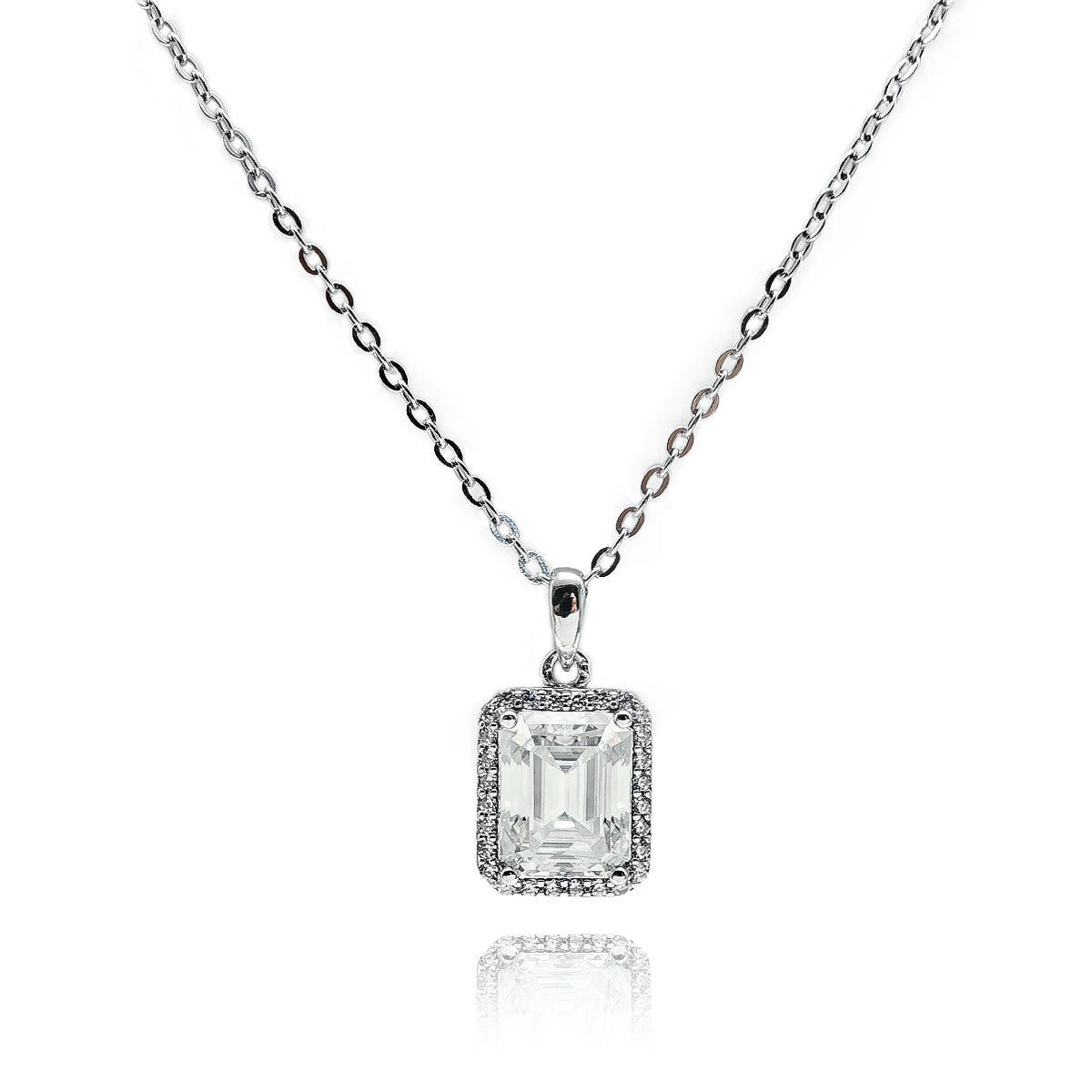 299LV Emerald Cut Pave Crystal Necklace 7.9mm
