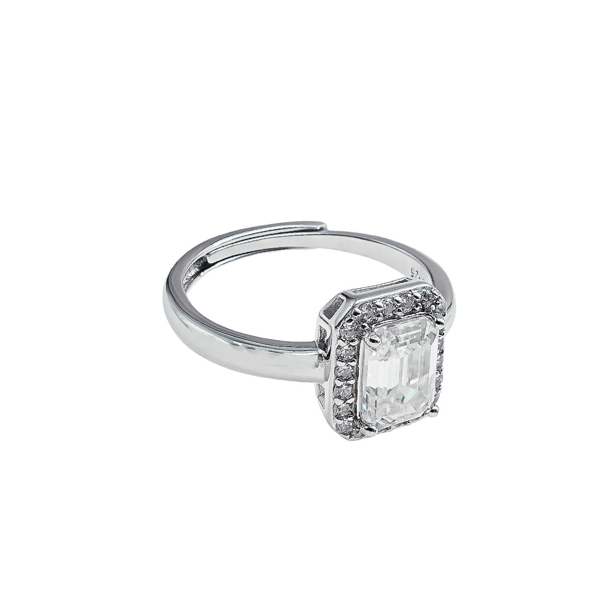 304LV Emerald Cut Pave Crystal Ring 5.7mm