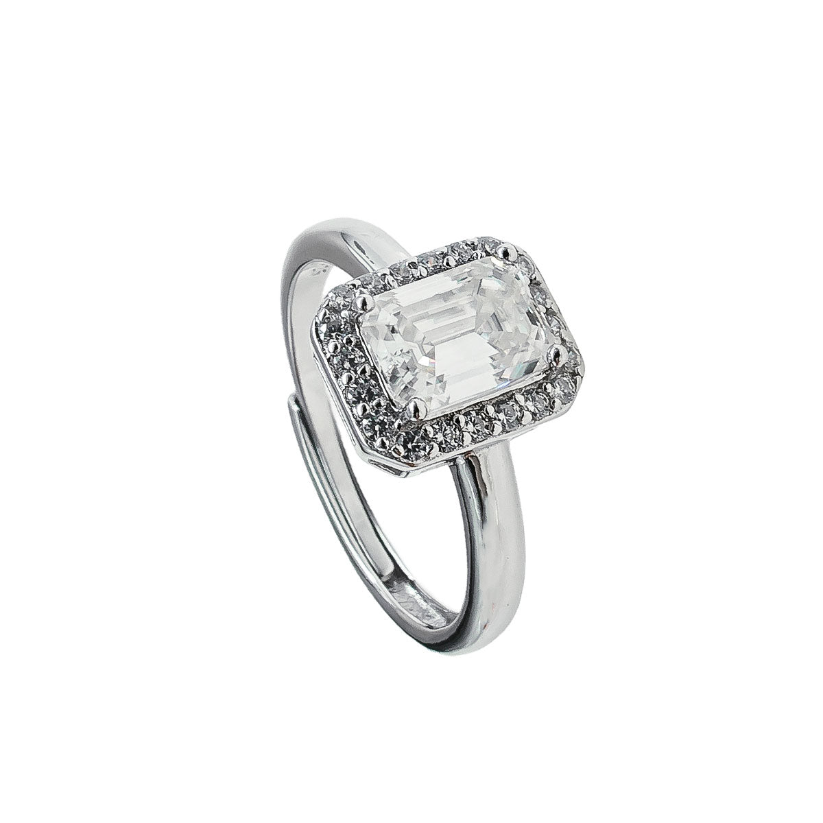 304LV Emerald Cut Pave Crystal Ring 5.7mm