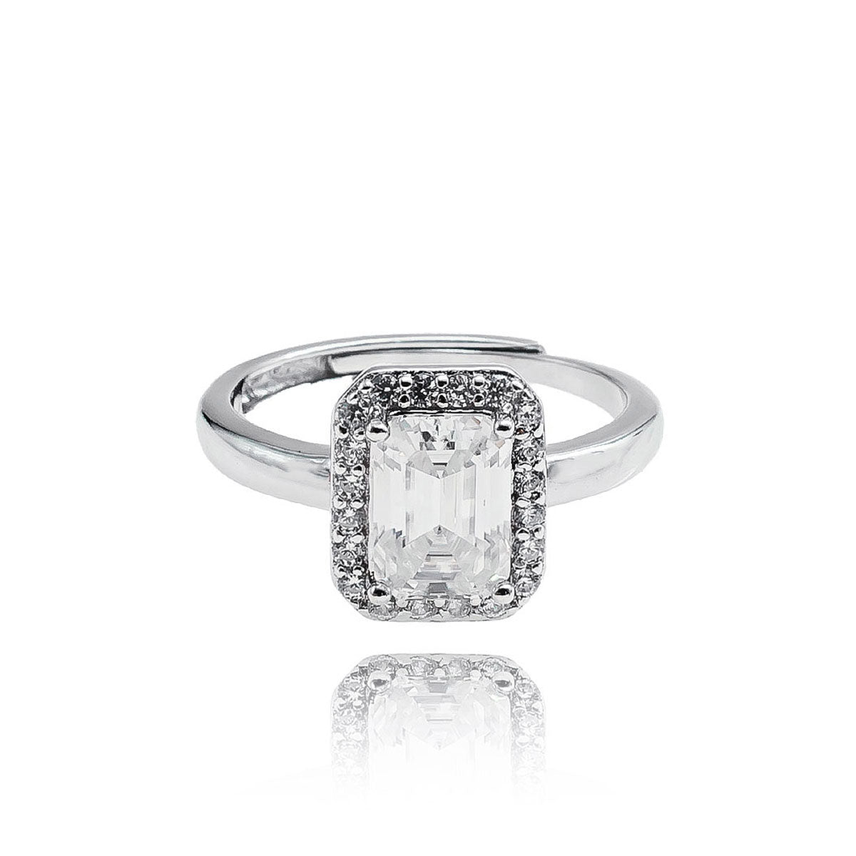 304LV Emerald Cut Pave Crystal Ring 5.7mm