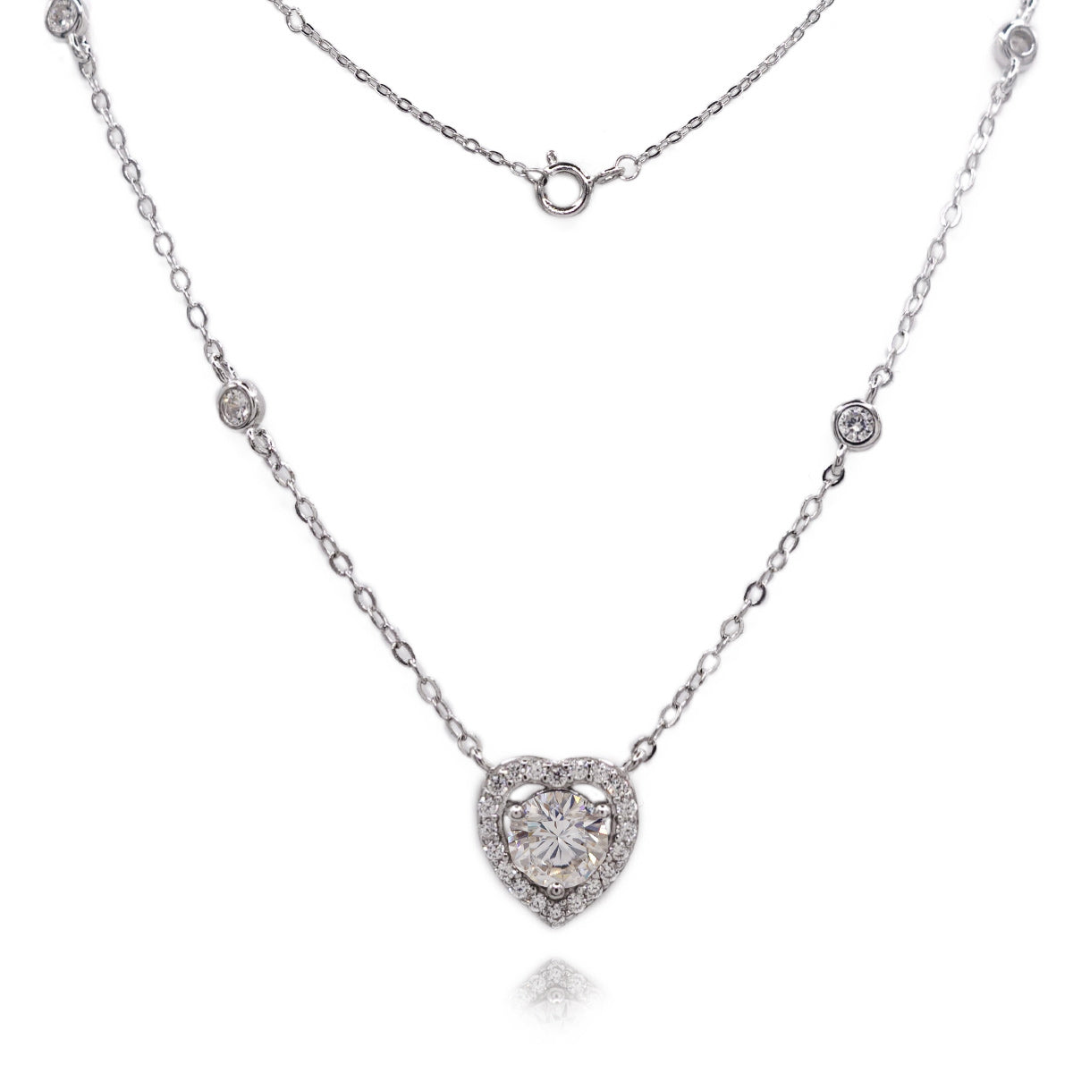 308LV Heart Round Paved Moissanite Necklace