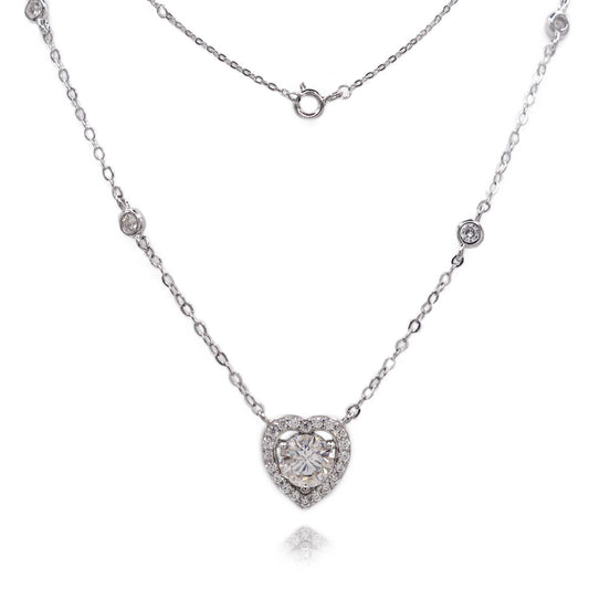 308LV Heart Round Paved Moissanite Necklace