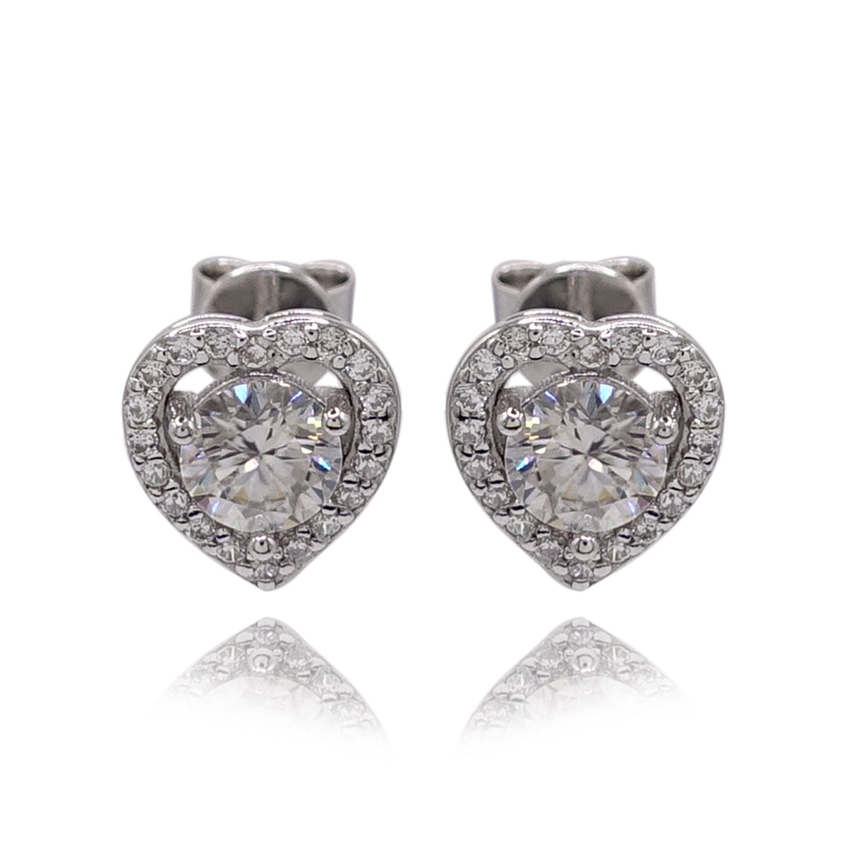 310LV Moissanite Heart Frame Halo Stud Earrings