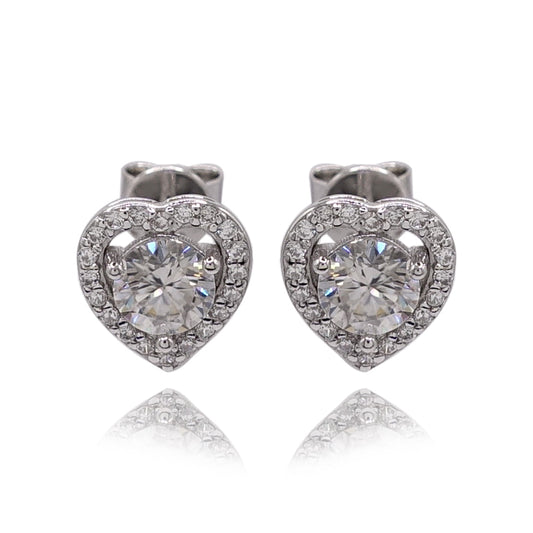 310LV Moissanite Heart Frame Halo Stud Earrings