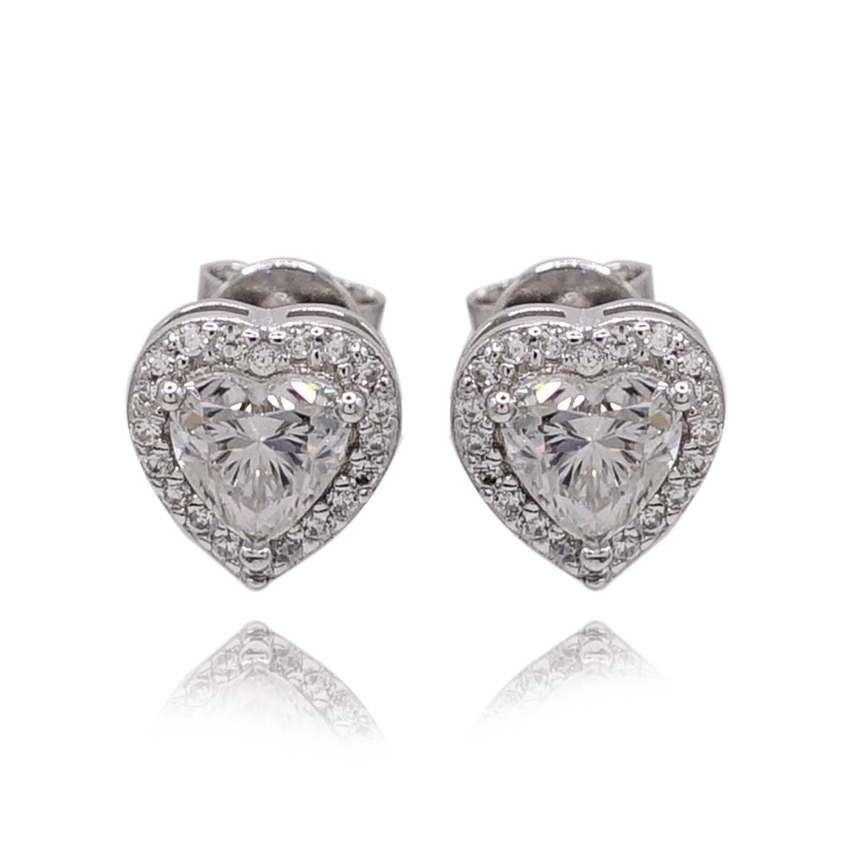 313LV Moissanite Heart Paved Stud Earrings