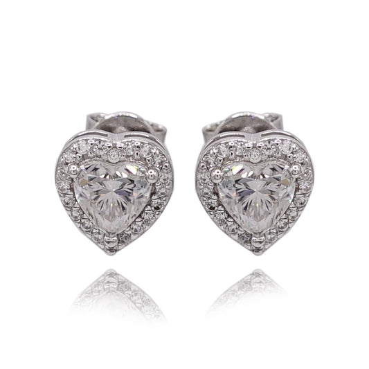 313LV Moissanite Heart Paved Stud Earrings