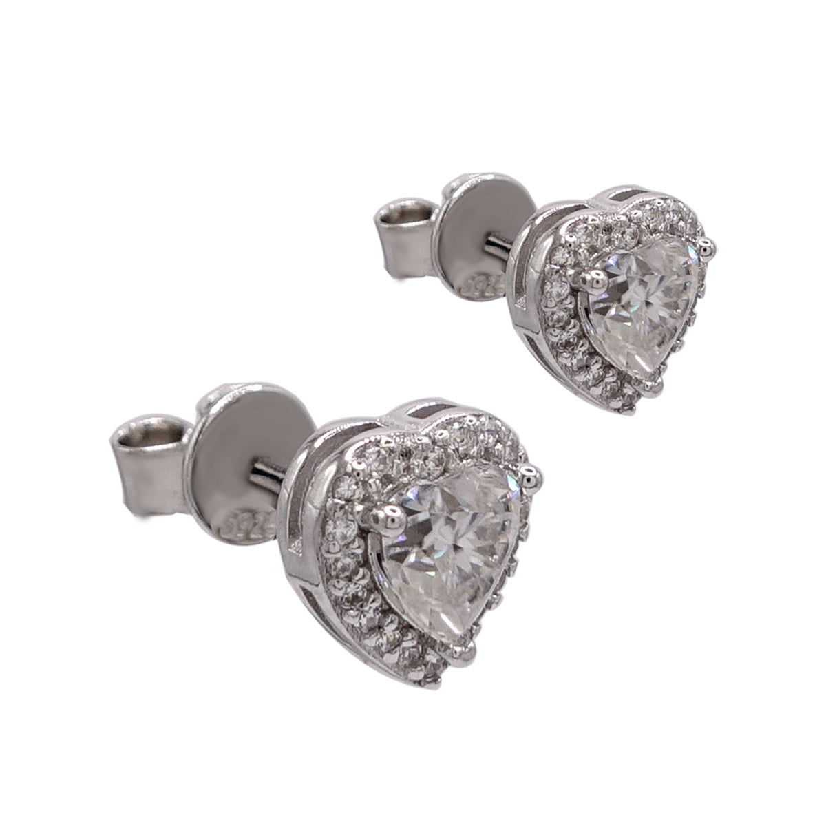 313LV Moissanite Heart Paved Stud Earrings