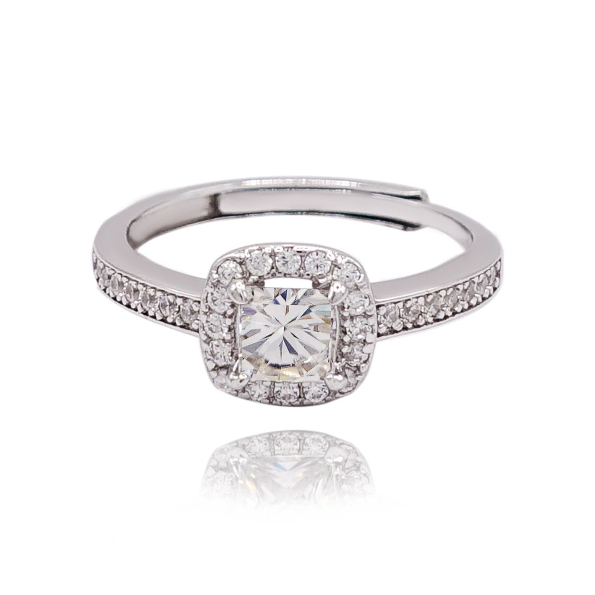 315LV Princess Square Moissanite Round Cut Engagement Ring