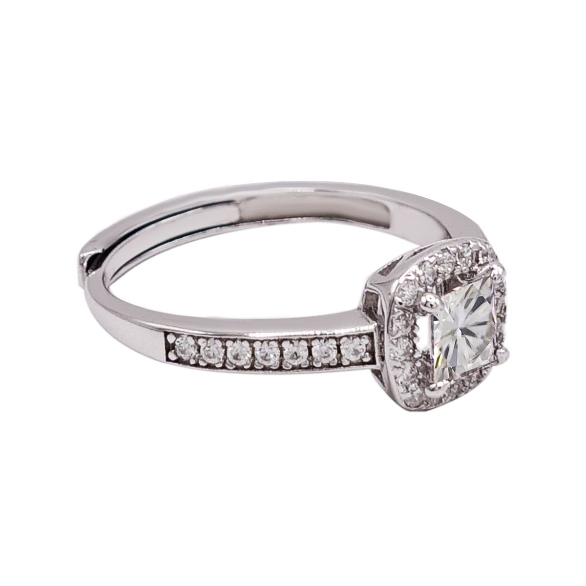 315LV Princess Square Moissanite Round Cut Engagement Ring