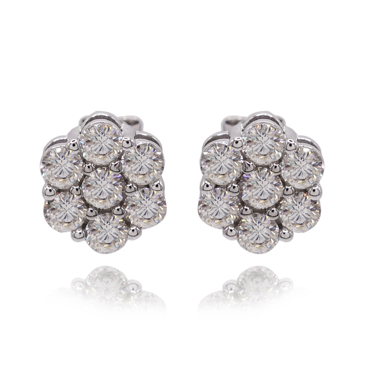 321LV Moissanite Round Flower Stud Earrings