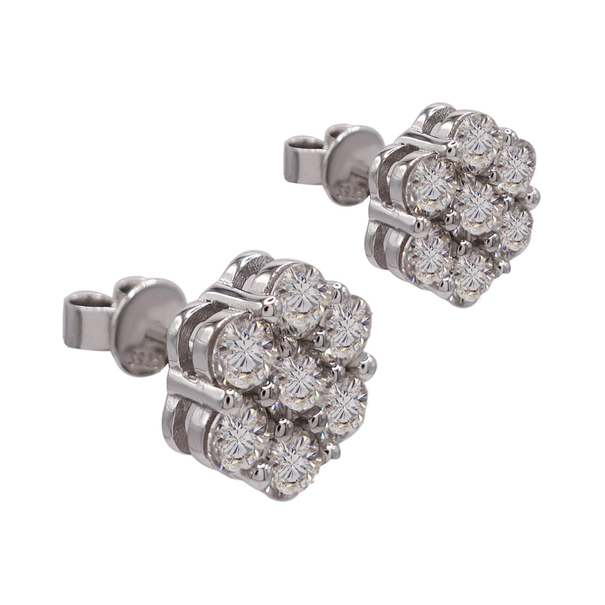 321LV Moissanite Round Flower Stud Earrings