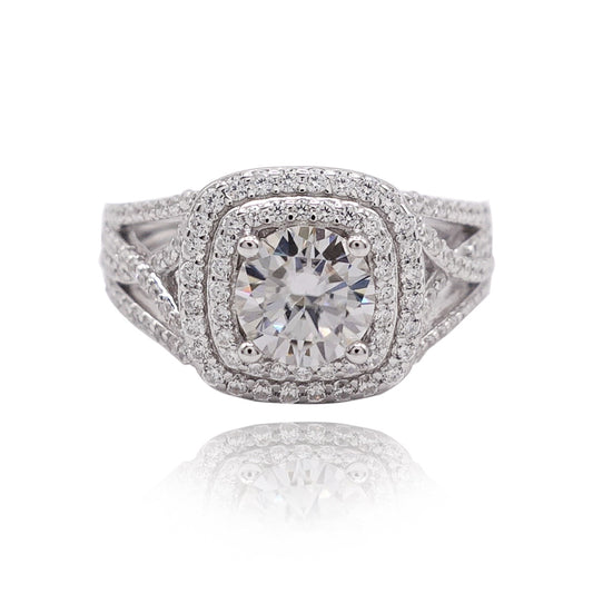 341LV Double Halo Paved Engagement Ring