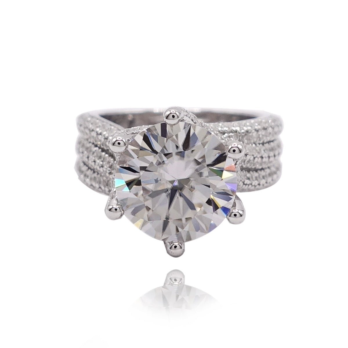 342LV Round Cut Moissanite Paved Engagement Ring