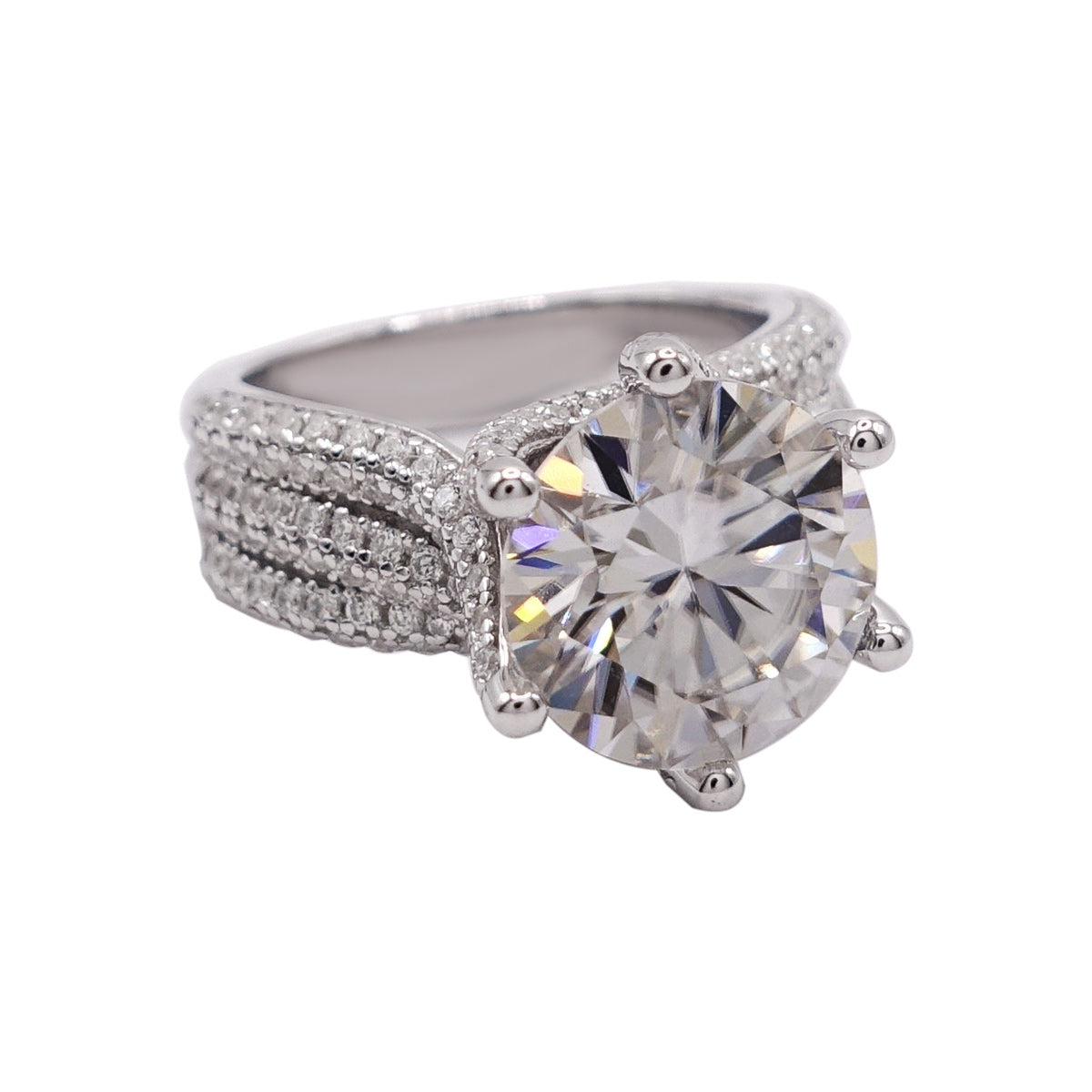 342LV Round Cut Moissanite Paved Engagement Ring