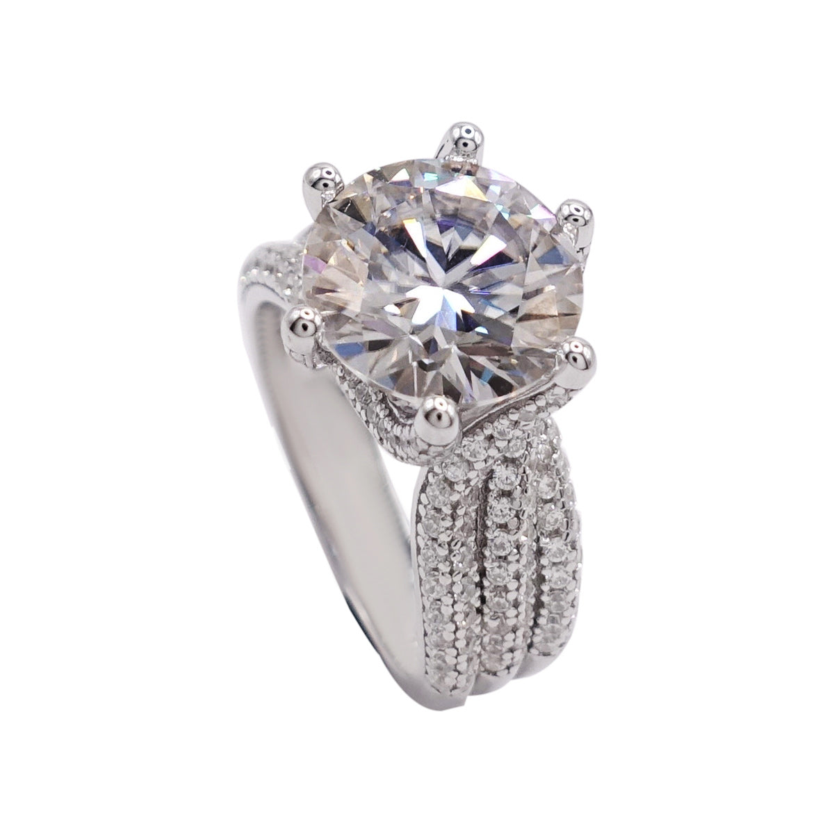 342LV Round Cut Moissanite Paved Engagement Ring