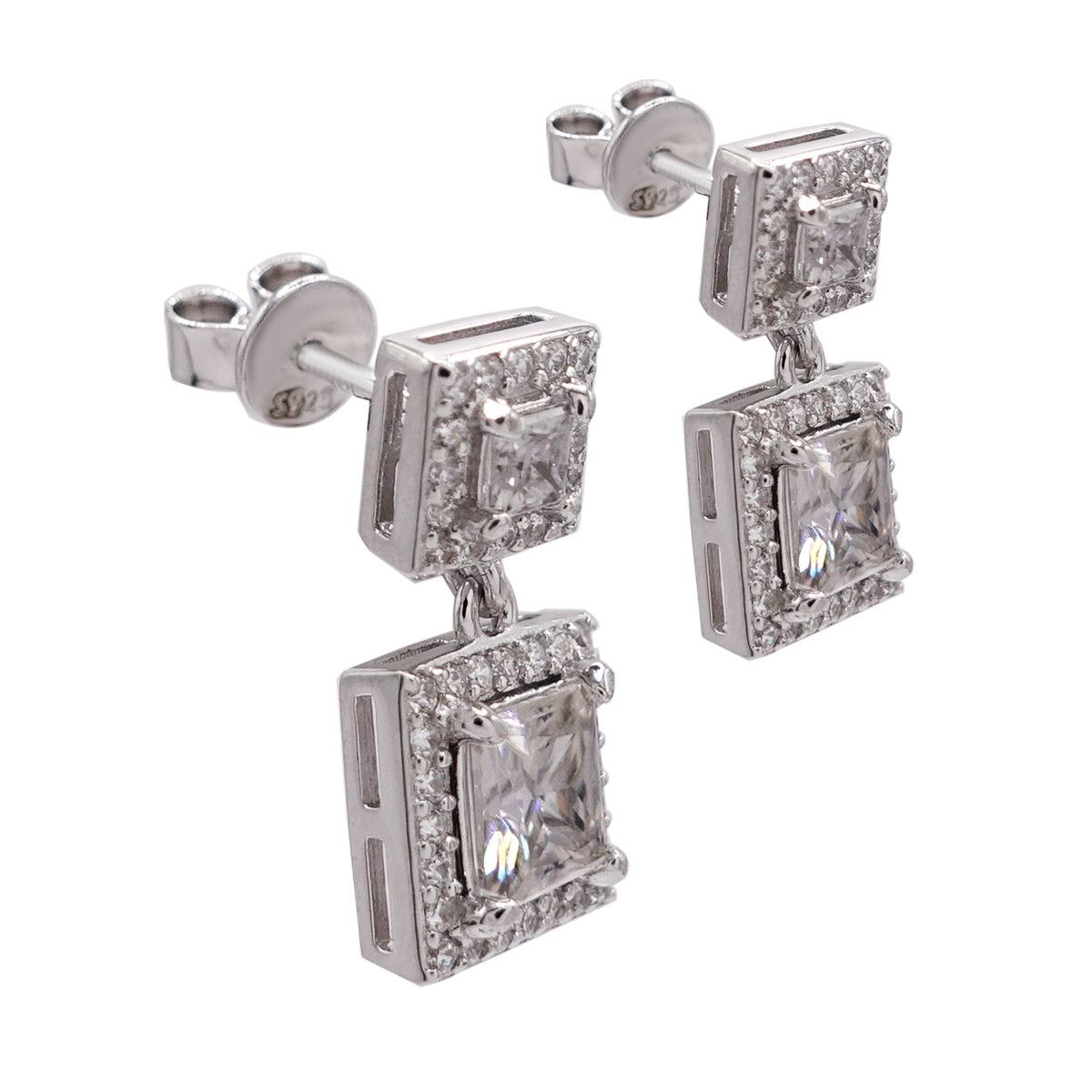 345LV Moissanite Princess Square Stud Earrings