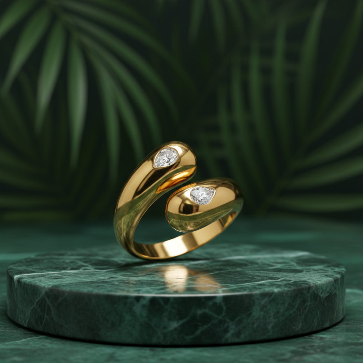 359LV Double Bezel Pear Cut Gold Cuff Ring