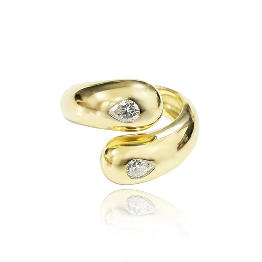 359LV Double Bezel Pear Cut Gold Cuff Ring