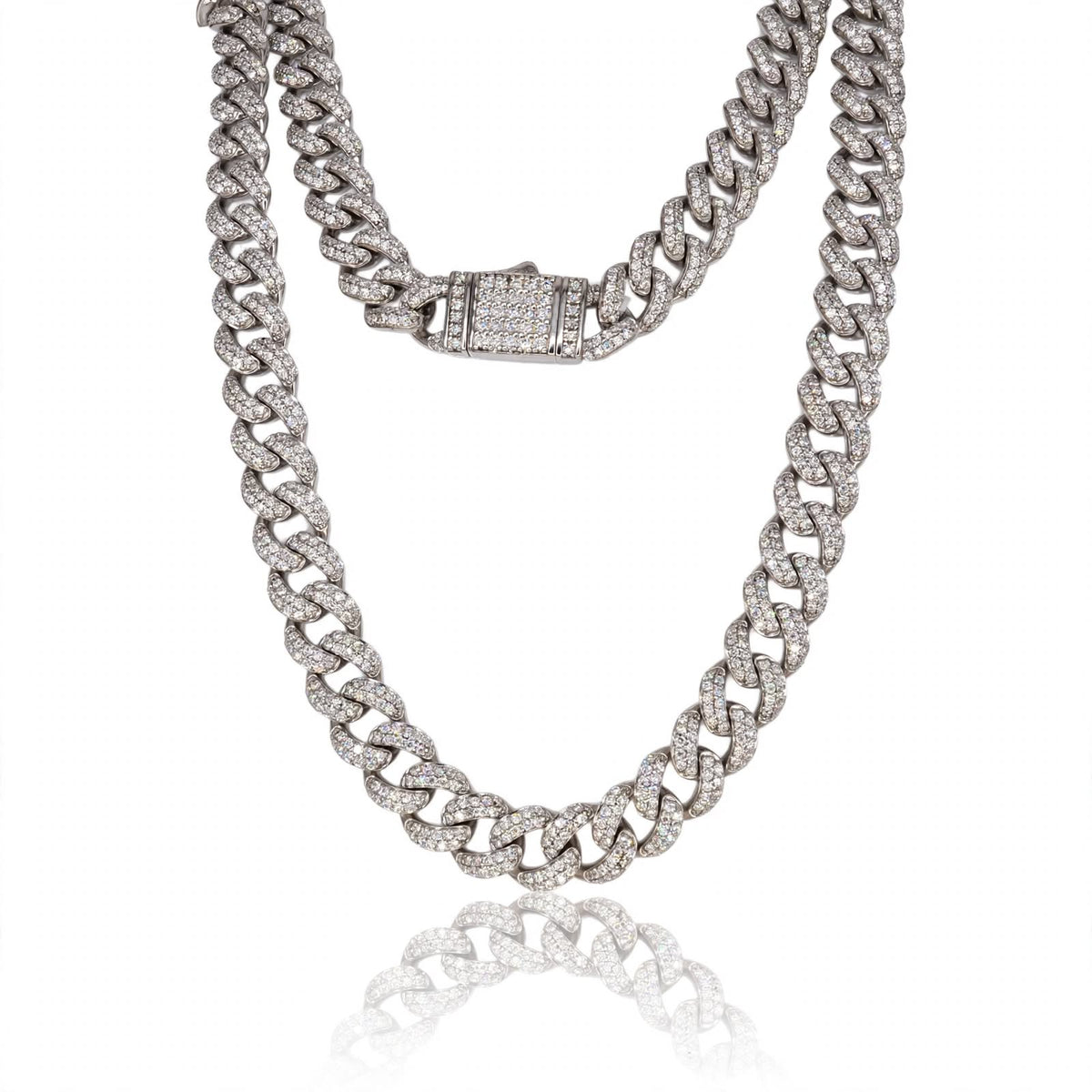Interlocking Pavé Cuban Moissanite Link Chain Necklace 360LV18