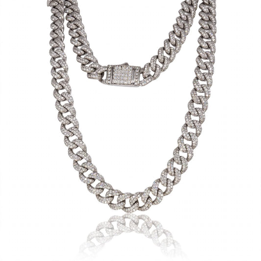 Interlocking Pavé Cuban Moissanite Link Chain Necklace 360LV18