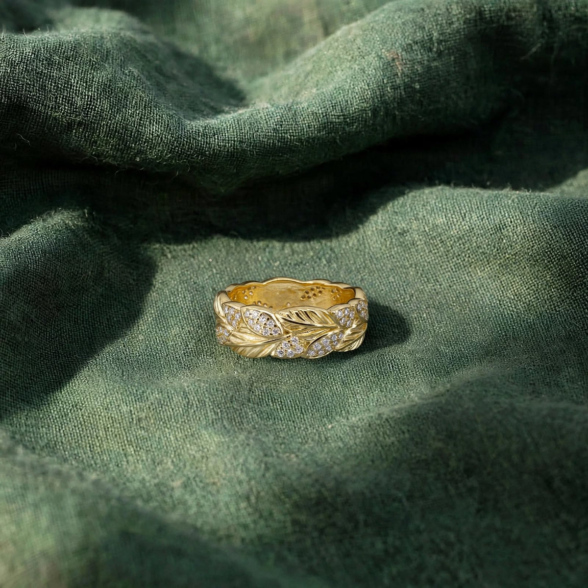 Botanical Leaf Pavé-Cluster Band Moissanite Ring 367LV