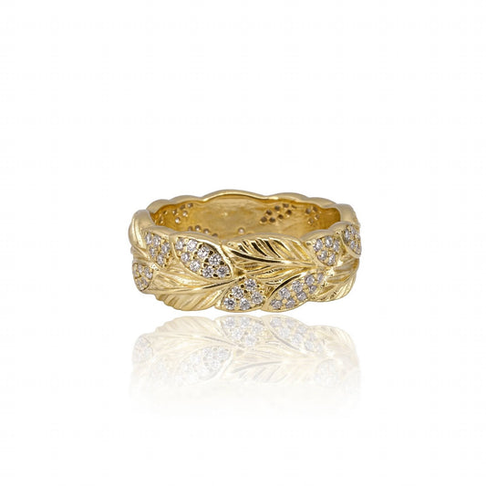 Botanical Leaf Pavé-Cluster Band Moissanite Ring 367LV