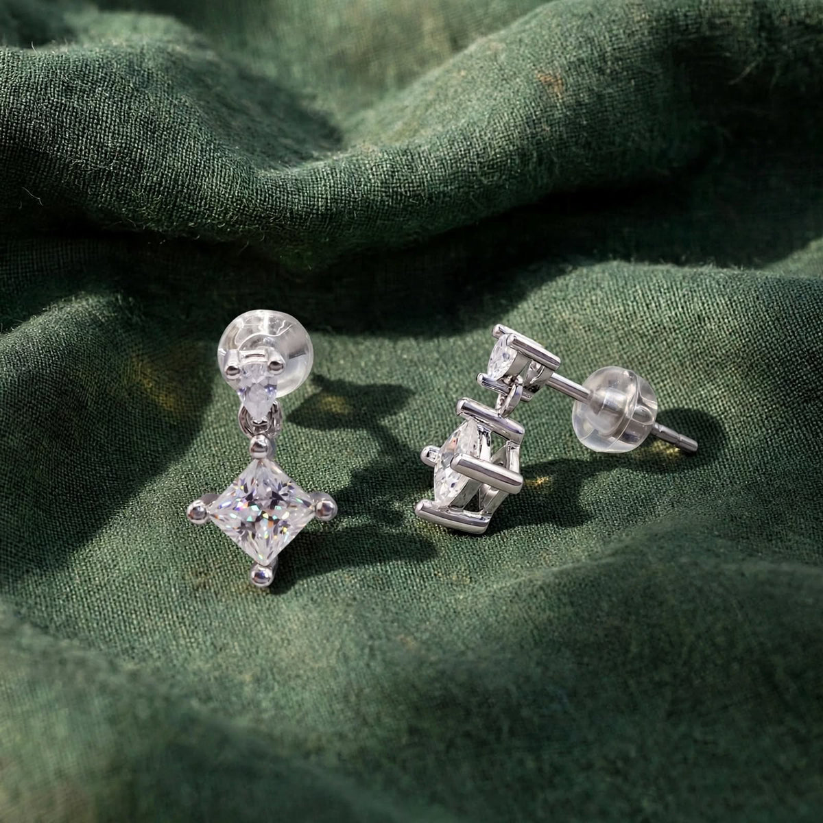 Princess Cut Kite Moissanite Drop Earrings 370LV