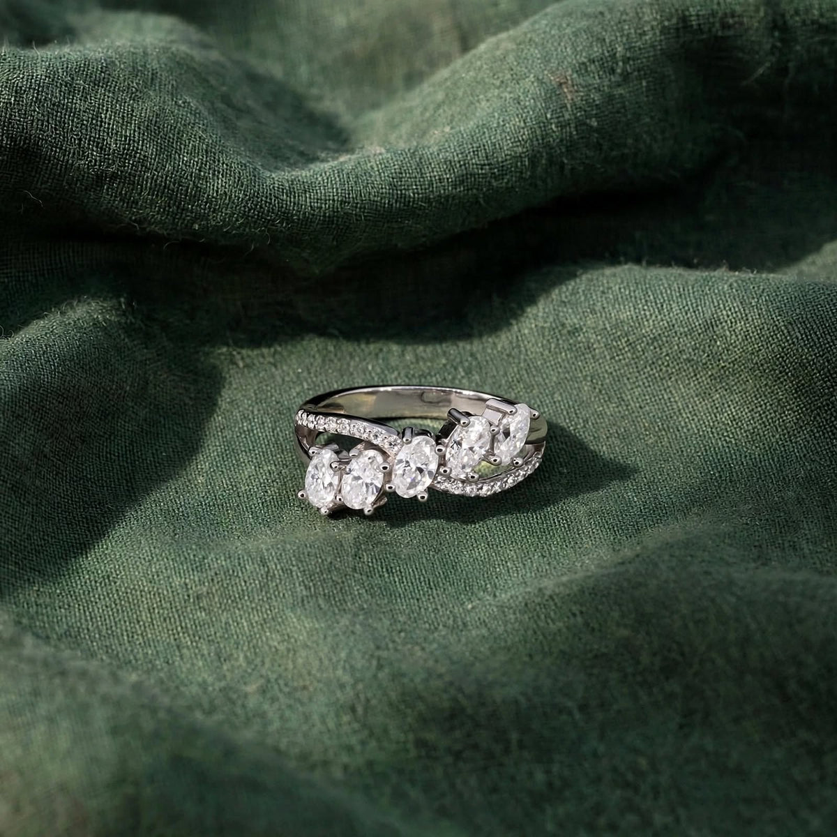 Oval Cluster Bypass Moissanite Ring 373LV