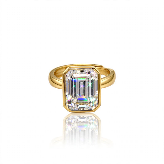 Emerald-Cut Bezel Set Solitaire Moissanite Ring in Yellow Gold 375LV5
