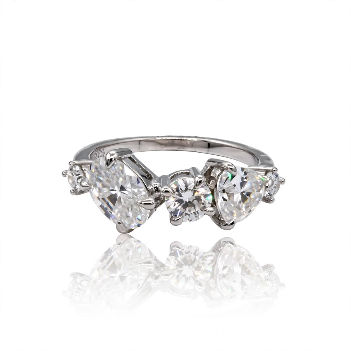 Asymmetric Five-Stone Multi-Cut Moissanite Ring 376LV