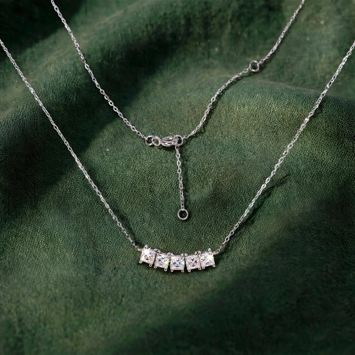 5-Stone Princess-Cut Bar Moissanite Necklace 377LV