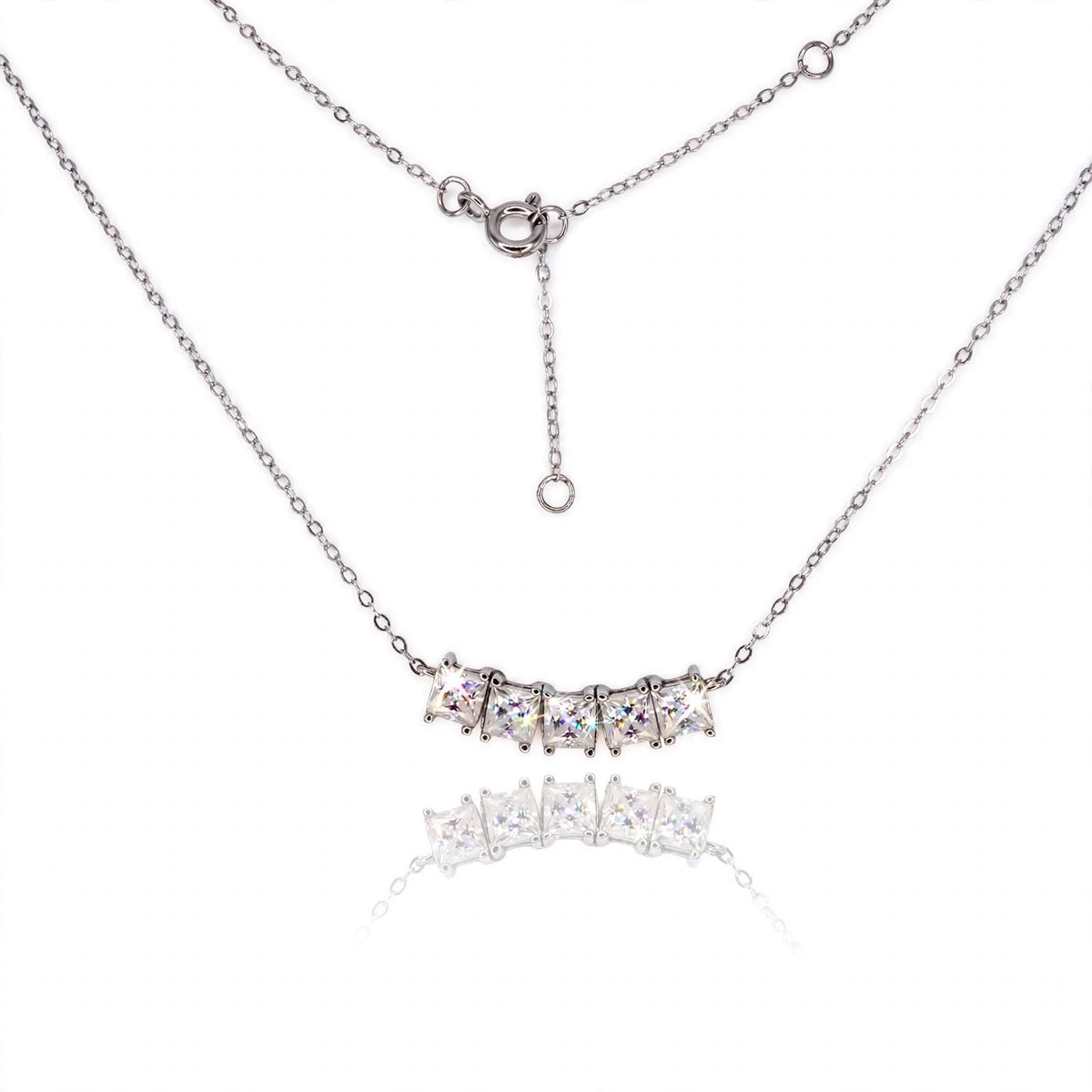 5-Stone Princess-Cut Bar Moissanite Necklace 377LV