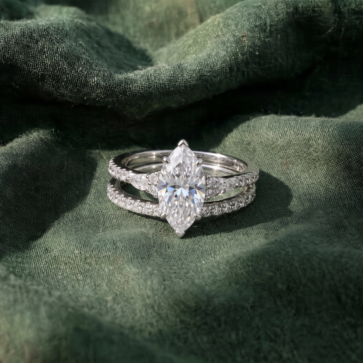 Double Band Marquise Moissanite Ring 378LV