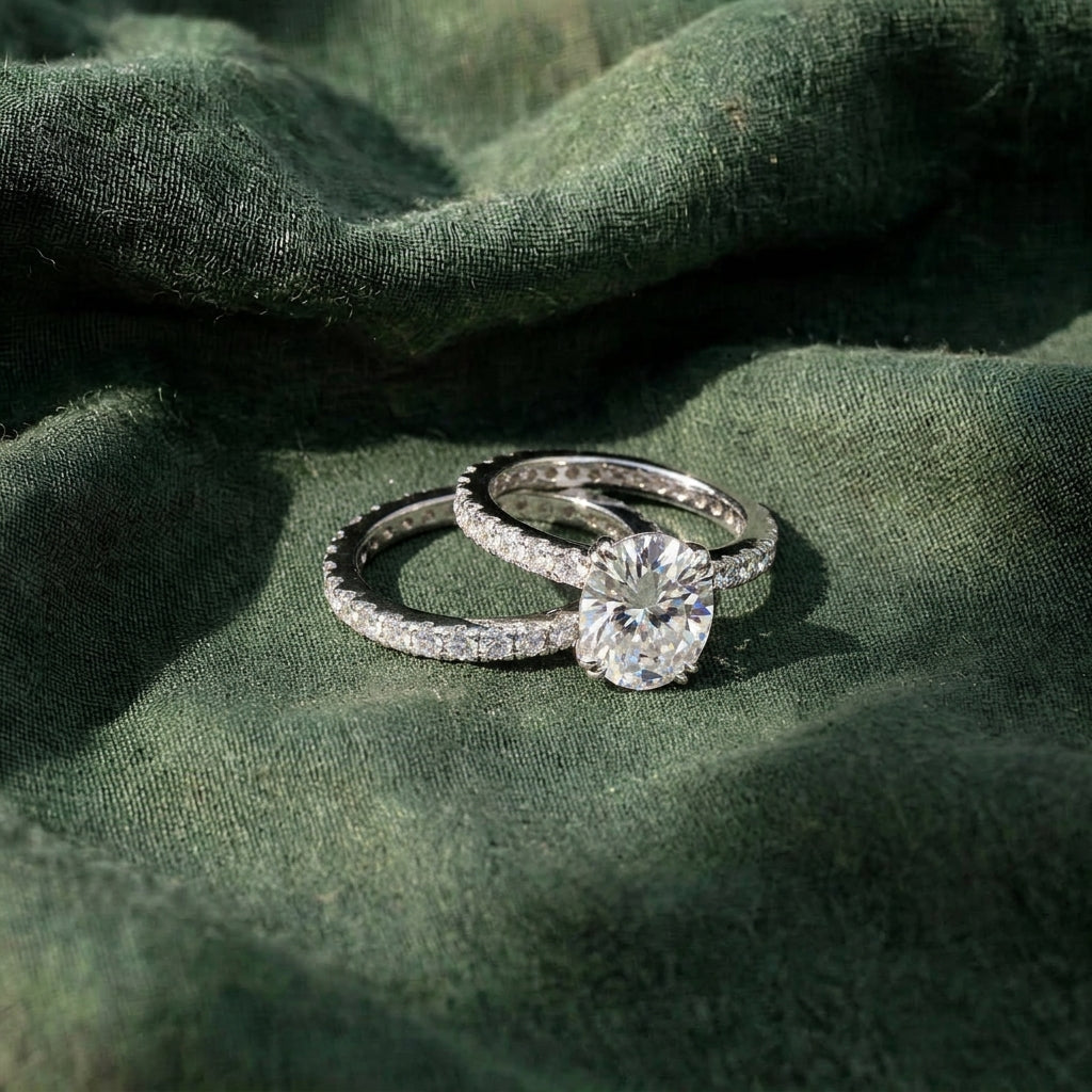 Oval Solitaire Bridal Moissanite Ring Set 379LV5