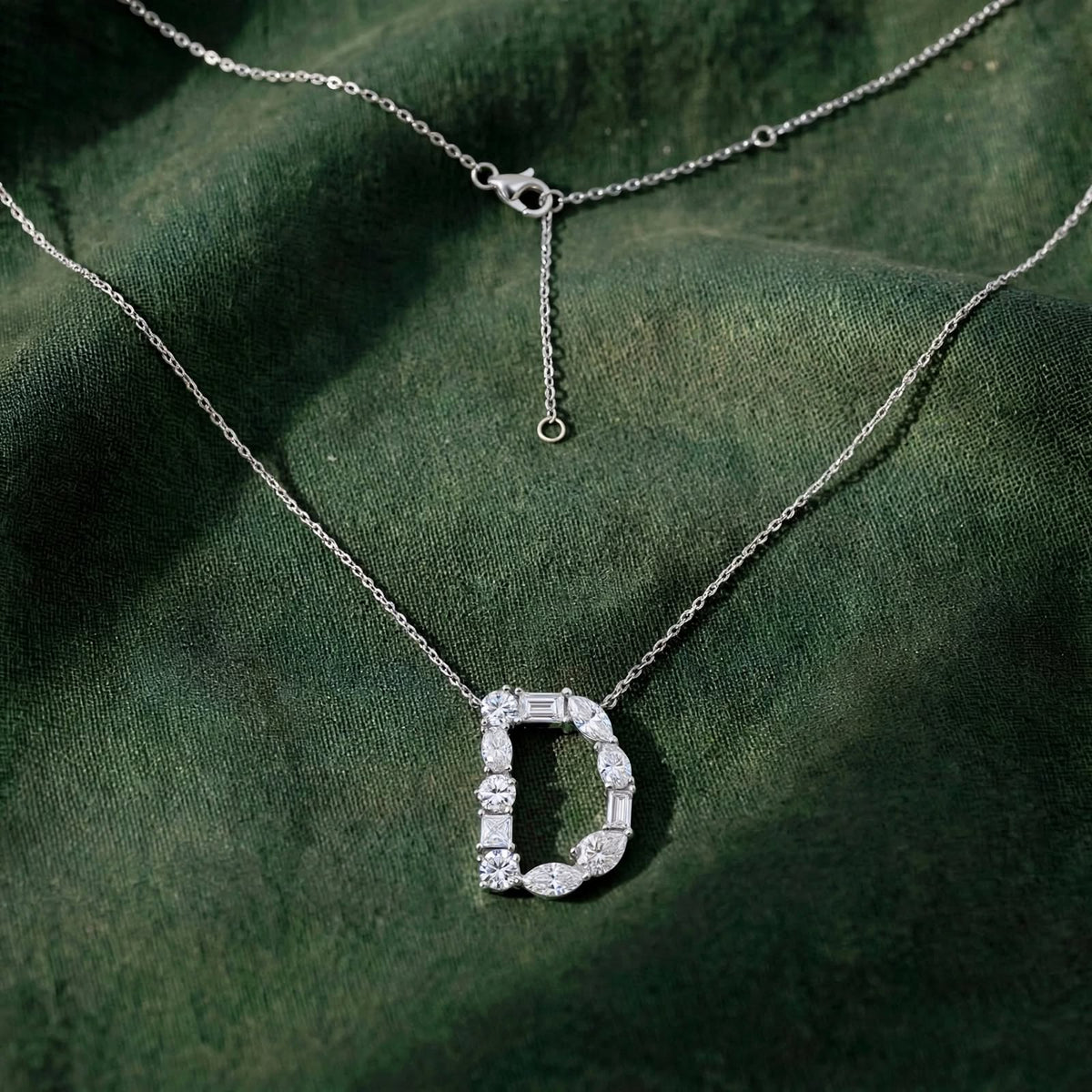Mixed-Cut Gemstone Initial "D" Pendant Necklace 380LVD